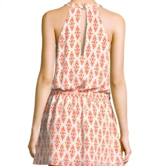 Joie Diega 100% Silk Self Tie Halter Neckline Mini Dress, Orange White, M - Picture 2 of 9
